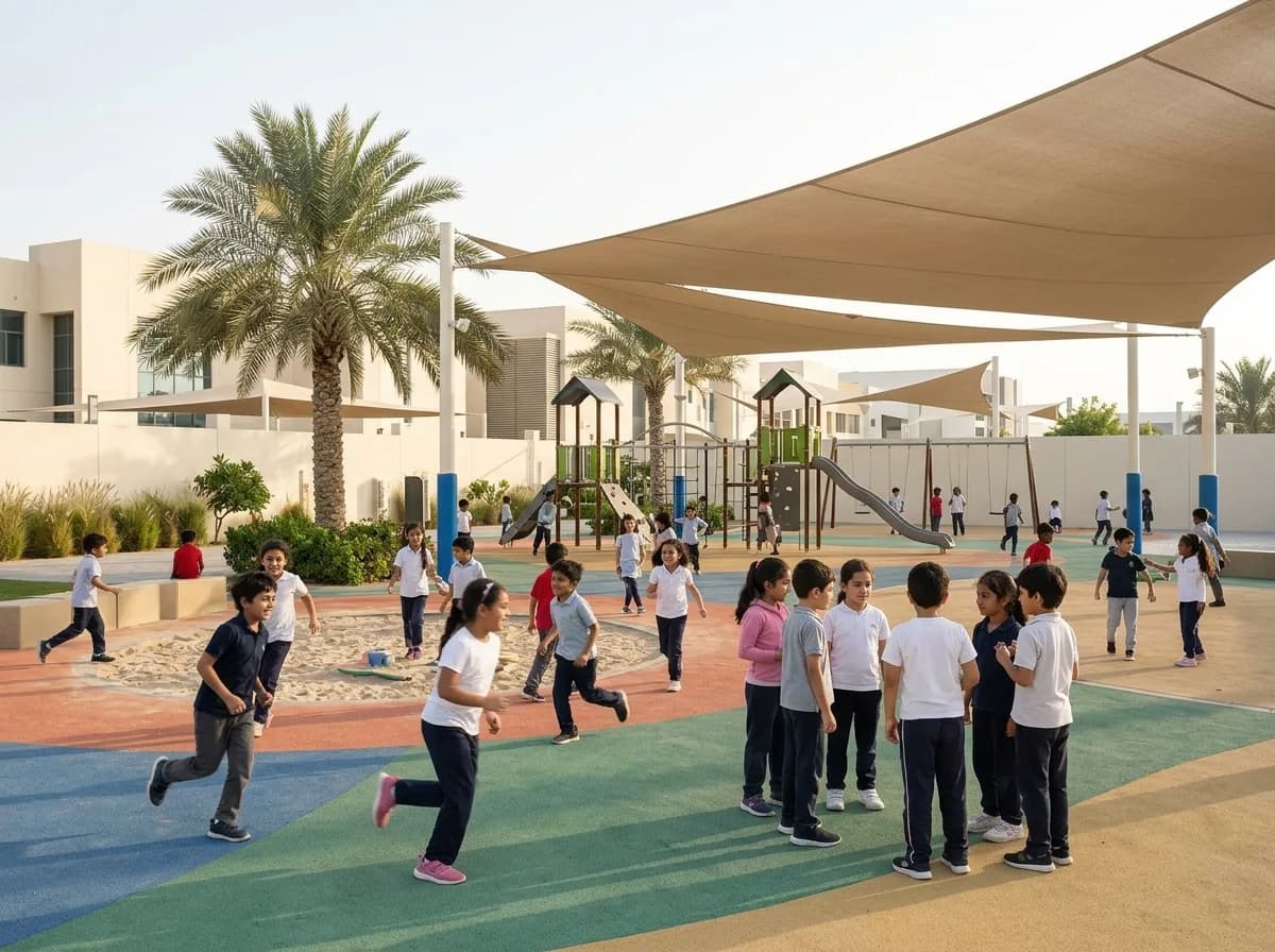 Children playing at school during break time