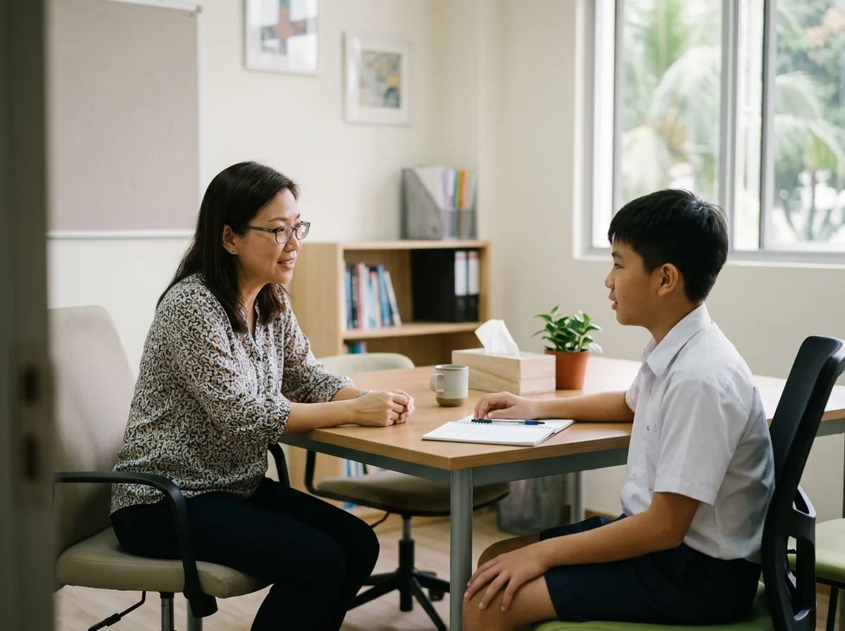 School counselor discussing options with a student.