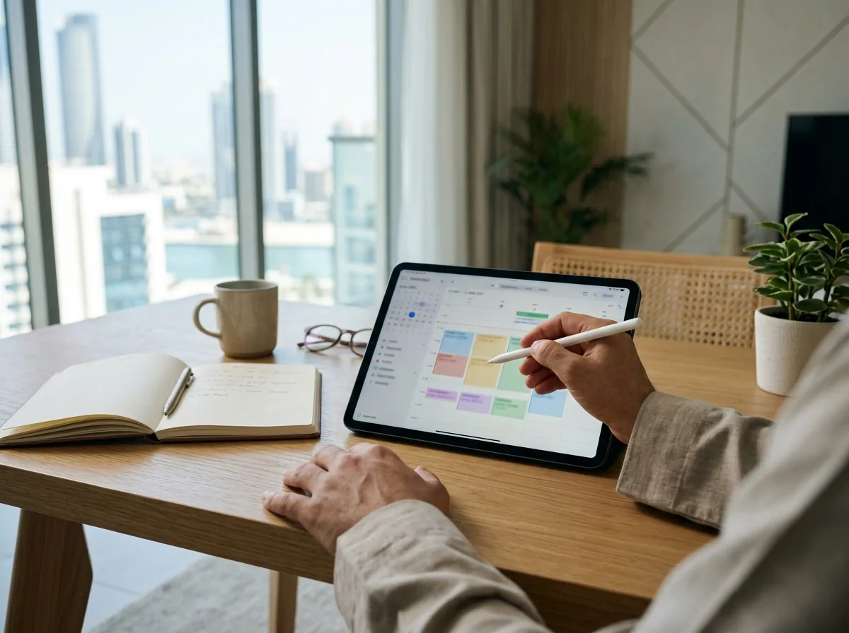 Person planning on digital calendar for school breaks