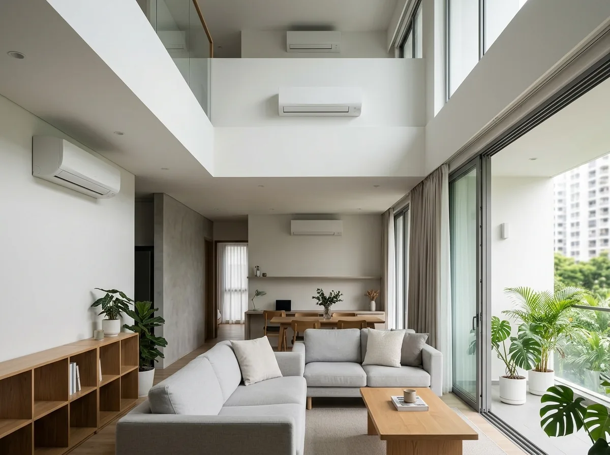 Several air conditioning units installed on walls in a Singapore home interior
