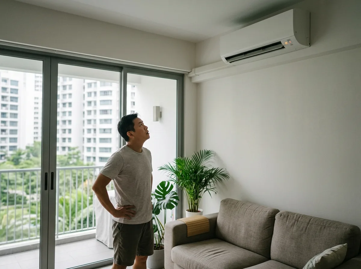 Homeowner checking error code on air conditioner display panel