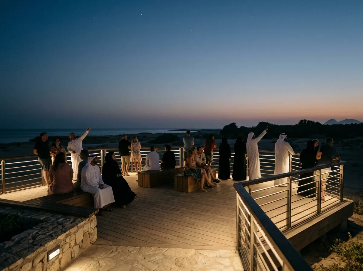 People looking up at the night sky during a stargazing session on the island.