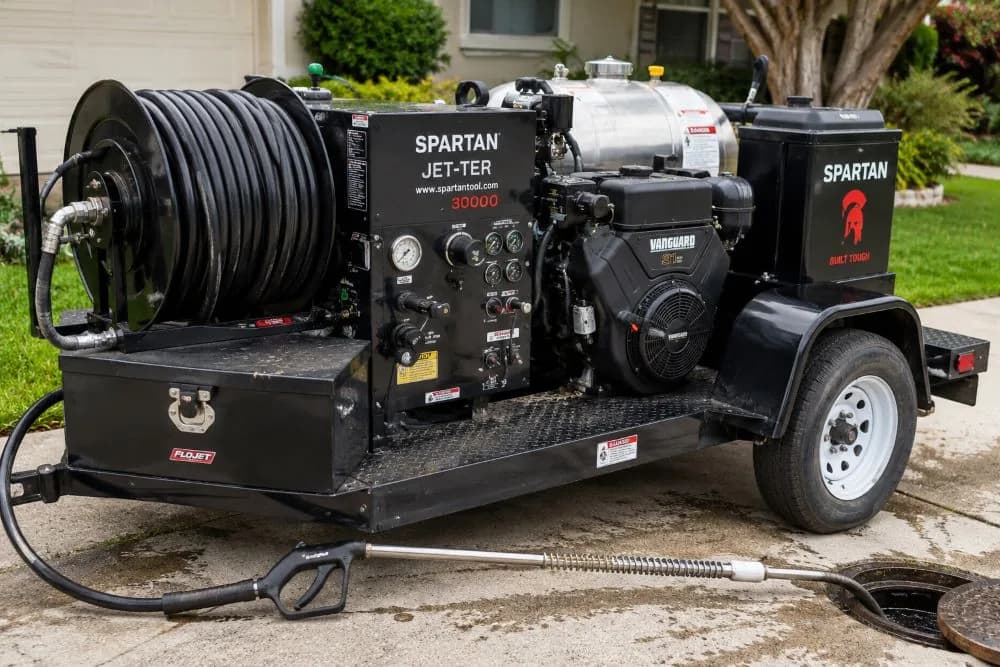 Spartan Jet-Ter 30000 mobile drain cleaning trailer with hose reel and engine